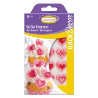 15 Cuori in zucchero rosa con motivo