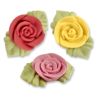 54 pz Rose di zucchero con foglie