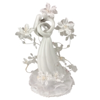 1 pz Decorazione di porcellana, coppia sposi con fiori,bianca