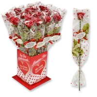 20 pz Rose di marzapane rosse con gambo
