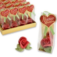 20 pz Rose rosse di marzapane piccole in cellophan