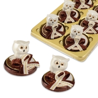 16 pz Gufo in porcellana su tondo di cioccolato