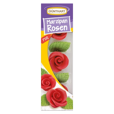 16 pz Rose rosse con foglie in marzapane 