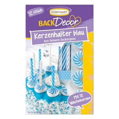 15 pz Sostegni e candeline di  zucchero, blu e bianco 