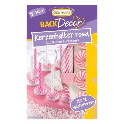 15 pz Sostegni e candeline di  zucchero, rosa e bianco 