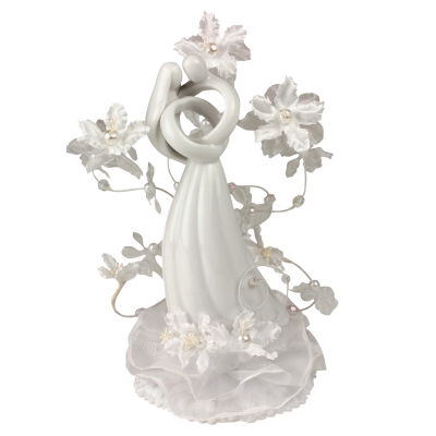1 pz Decorazione di porcellana, coppia sposi con fiori,bianca 